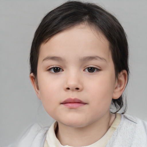 Neutral white child female with medium  brown hair and brown eyes