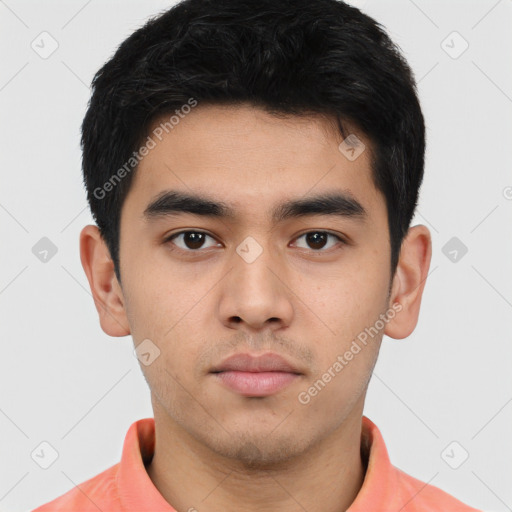 Neutral asian young-adult male with short  black hair and brown eyes