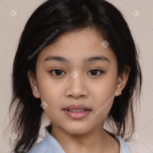 Joyful asian young-adult female with medium  black hair and brown eyes