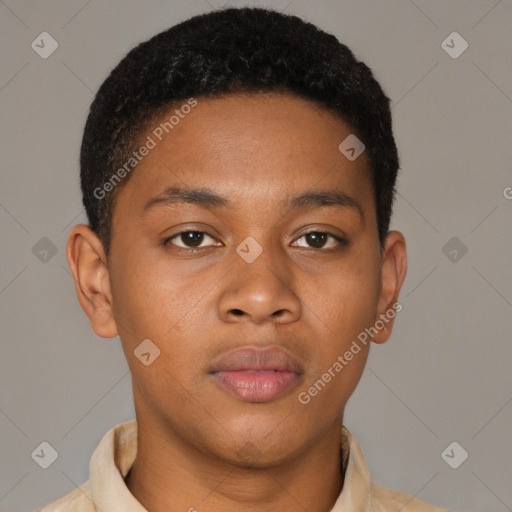 Neutral latino young-adult male with short  brown hair and brown eyes