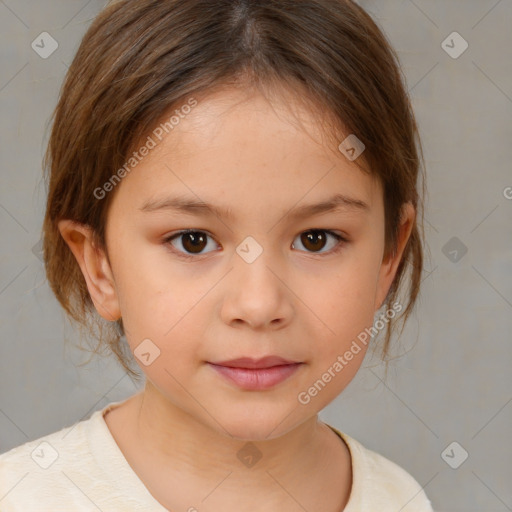 Neutral white child female with medium  brown hair and brown eyes