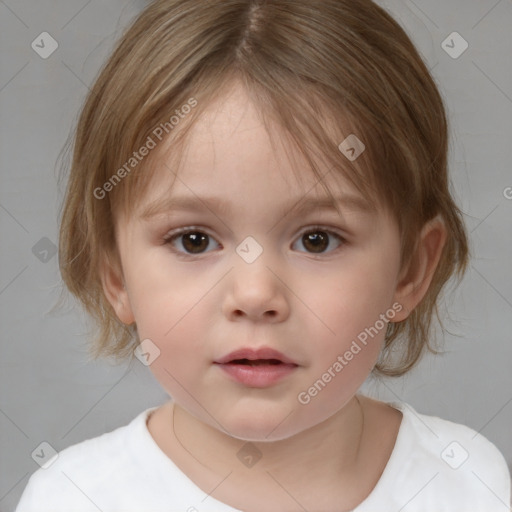 Neutral white child female with medium  brown hair and brown eyes