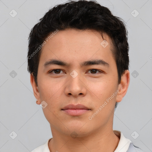 Neutral asian young-adult male with short  brown hair and brown eyes