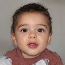 Joyful white child female with short  brown hair and brown eyes