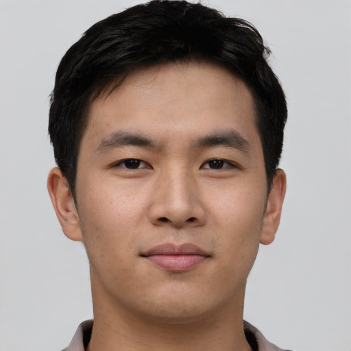 Neutral asian young-adult male with short  brown hair and brown eyes