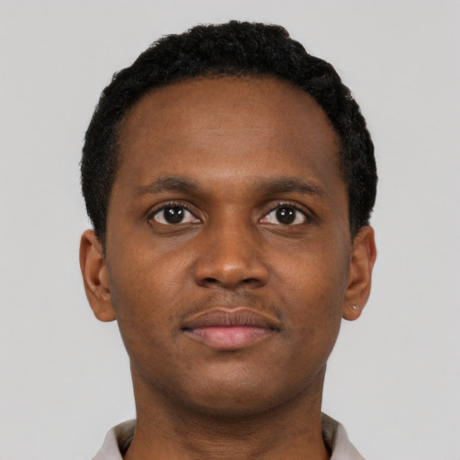 Neutral black young-adult male with short  brown hair and brown eyes