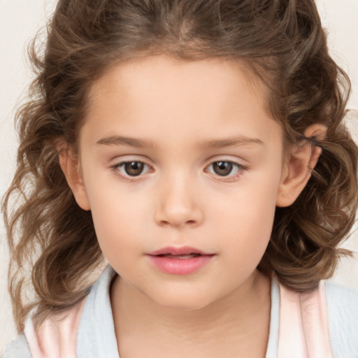 Neutral white child female with medium  brown hair and brown eyes