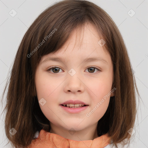 Neutral white child female with medium  brown hair and brown eyes