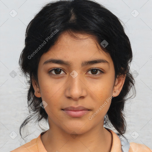 Neutral asian young-adult female with medium  brown hair and brown eyes