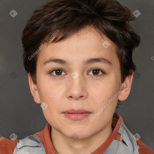 Neutral white young-adult female with short  brown hair and brown eyes