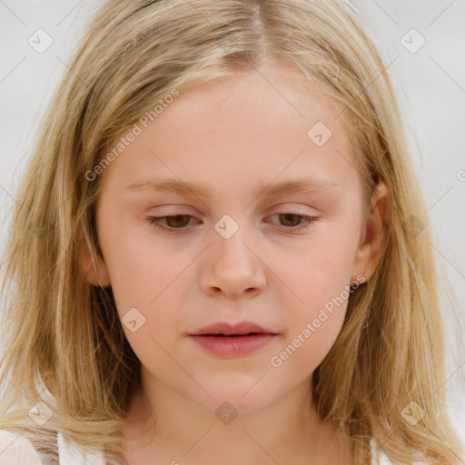 Neutral white child female with medium  brown hair and brown eyes