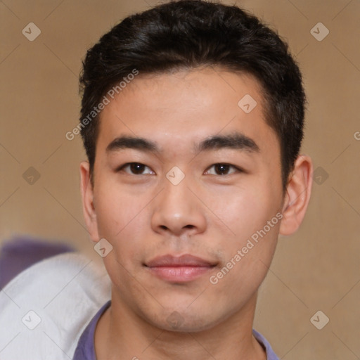 Neutral asian young-adult male with short  brown hair and brown eyes