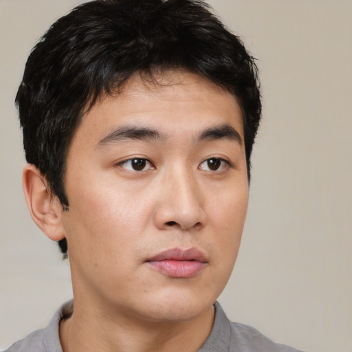 Neutral asian young-adult male with short  black hair and brown eyes