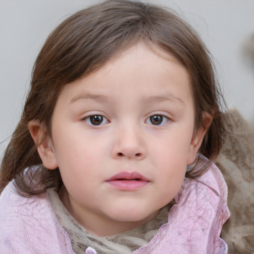 Neutral white child female with medium  brown hair and blue eyes