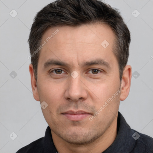 Neutral white adult male with short  brown hair and brown eyes