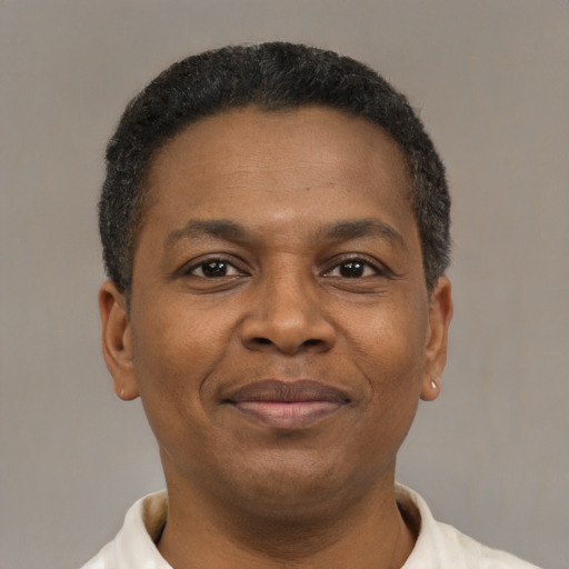 Joyful latino adult male with short  brown hair and brown eyes