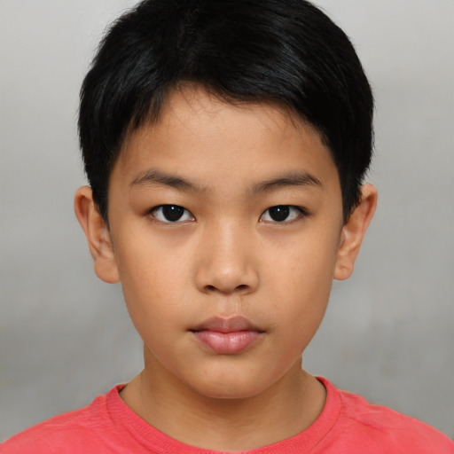 Neutral asian child male with short  brown hair and brown eyes