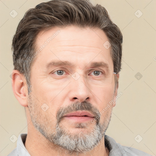 Neutral white adult male with short  brown hair and brown eyes