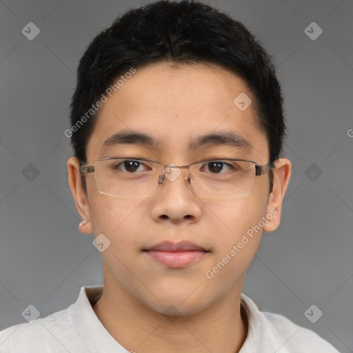 Neutral asian young-adult male with short  brown hair and brown eyes
