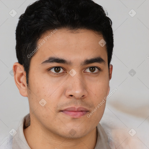 Neutral latino young-adult male with short  brown hair and brown eyes