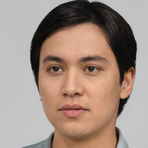 Neutral asian young-adult male with medium  black hair and brown eyes