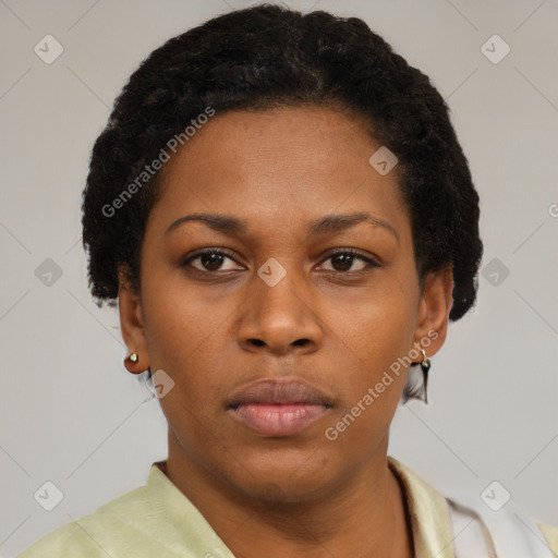 Neutral black young-adult female with short  brown hair and brown eyes