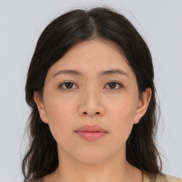 Neutral asian young-adult female with medium  brown hair and brown eyes