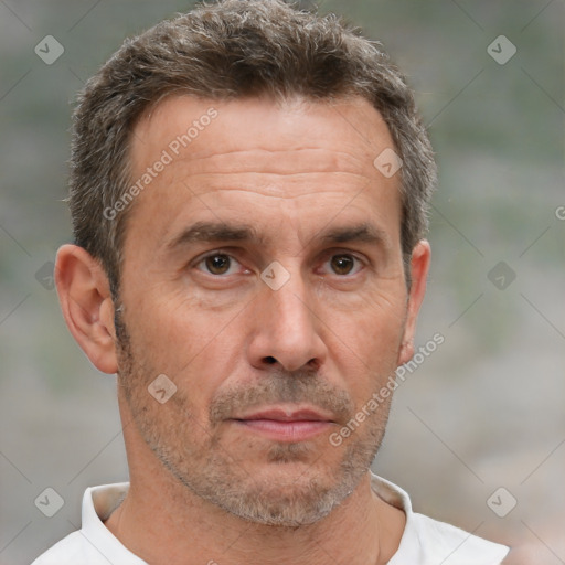 Neutral white adult male with short  brown hair and brown eyes