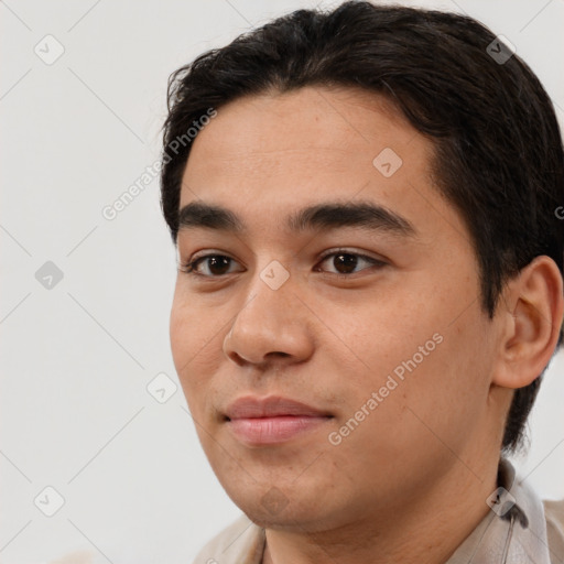 Neutral white young-adult male with short  black hair and brown eyes