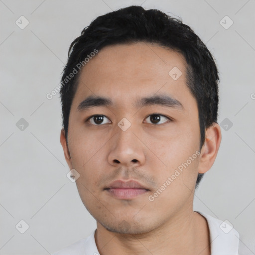 Neutral asian young-adult male with short  black hair and brown eyes