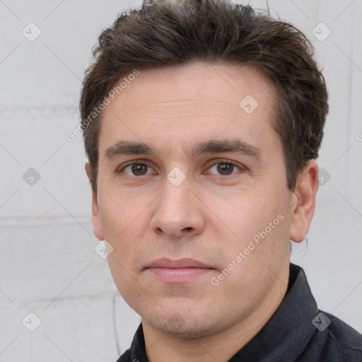 Neutral white adult male with short  brown hair and brown eyes