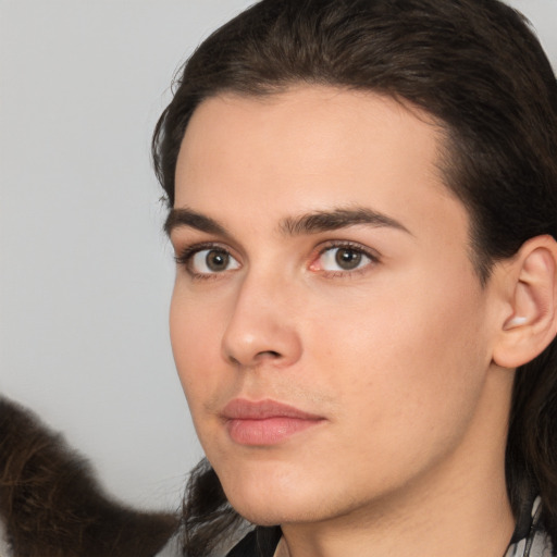 Neutral white young-adult male with medium  brown hair and brown eyes