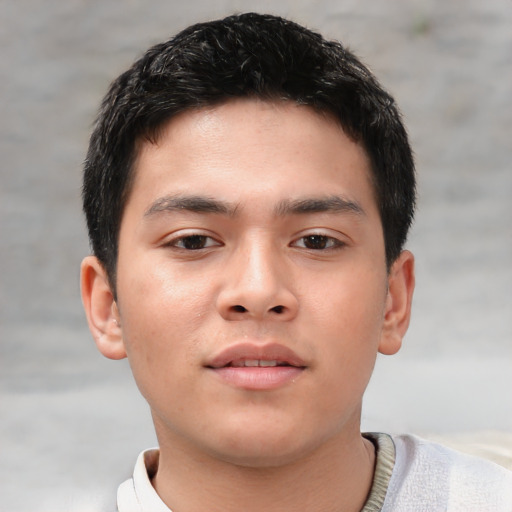 Neutral asian child male with short  brown hair and brown eyes