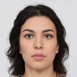 Neutral asian young-adult female with medium  brown hair and brown eyes