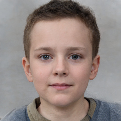 Neutral white child male with short  brown hair and grey eyes