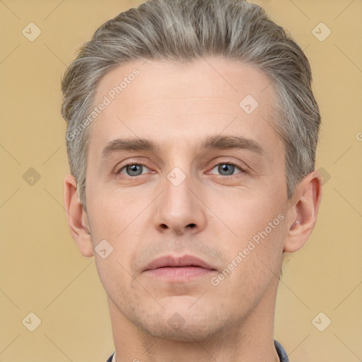 Neutral white adult male with short  brown hair and brown eyes