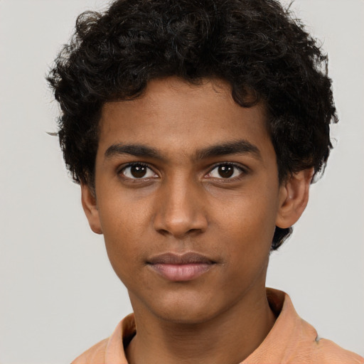 Neutral black young-adult male with short  brown hair and brown eyes