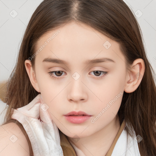 Neutral white child female with medium  brown hair and brown eyes