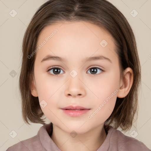 Neutral white child female with medium  brown hair and brown eyes