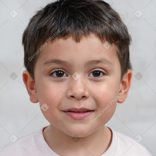 Joyful white child male with short  brown hair and brown eyes