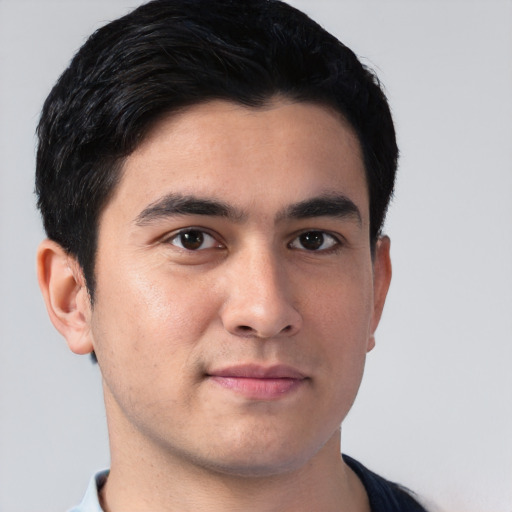 Neutral asian young-adult male with short  black hair and brown eyes