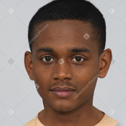 Neutral black young-adult male with short  brown hair and brown eyes