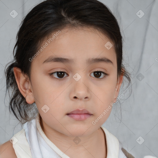 Neutral white child female with medium  brown hair and brown eyes