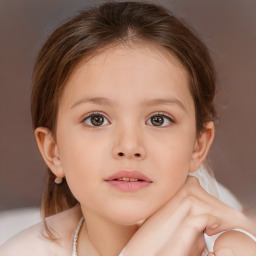 Neutral white child female with medium  brown hair and brown eyes