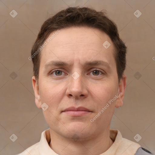 Neutral white adult male with short  brown hair and brown eyes