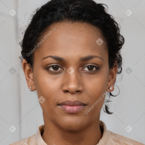 Neutral black young-adult female with short  brown hair and brown eyes