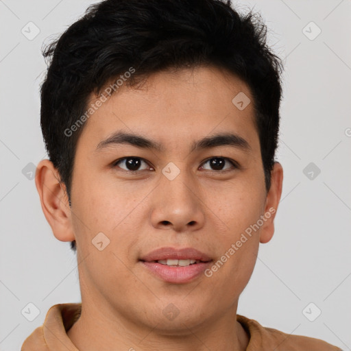 Neutral asian young-adult male with short  brown hair and brown eyes