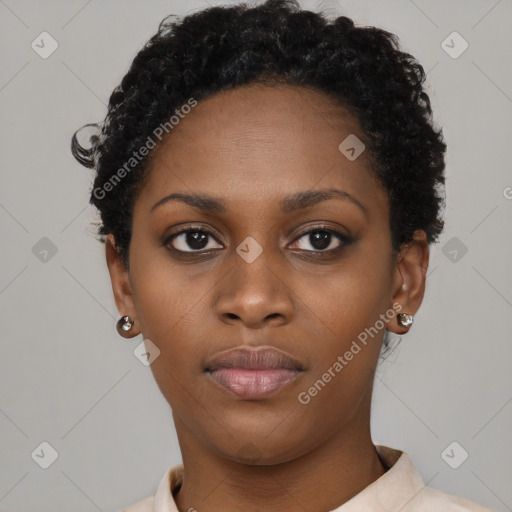 Neutral black young-adult female with short  brown hair and brown eyes