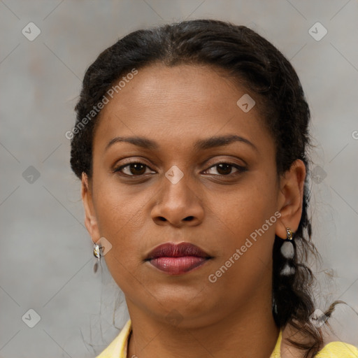 Neutral black young-adult female with short  brown hair and brown eyes