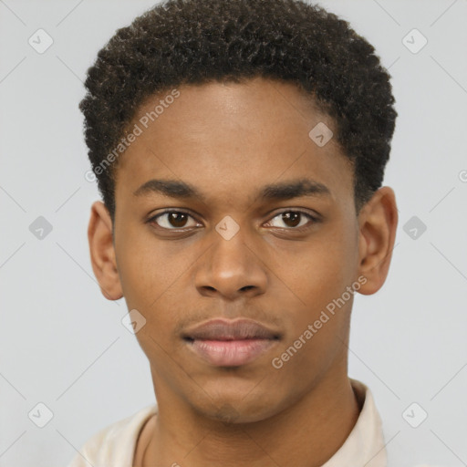 Neutral black young-adult male with short  brown hair and brown eyes